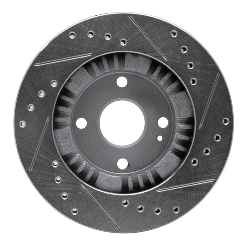 Mazda Protege Brake Rotor (1) - Front Left - R1 Concepts - Drilled & Slotted - Silver - `99-`03